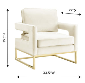 TOV Furniture Avery Velvet Accent Chair - Modern Luxury with Gold Legs, Plush Comfort for Any Stylish Space Cream TOV-S68199