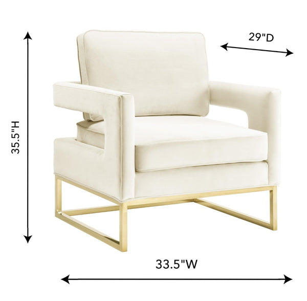 TOV Furniture Avery Velvet Accent Chair - Modern Luxury with Gold Legs, Plush Comfort for Any Stylish Space Cream TOV-S68199