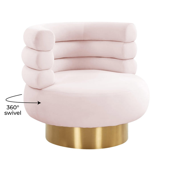 TOV Furniture Naomi Velvet Swivel Chair – Luxurious Comfort and Glamorous Style for Any Living Space or Nook Blush TOV-S68235