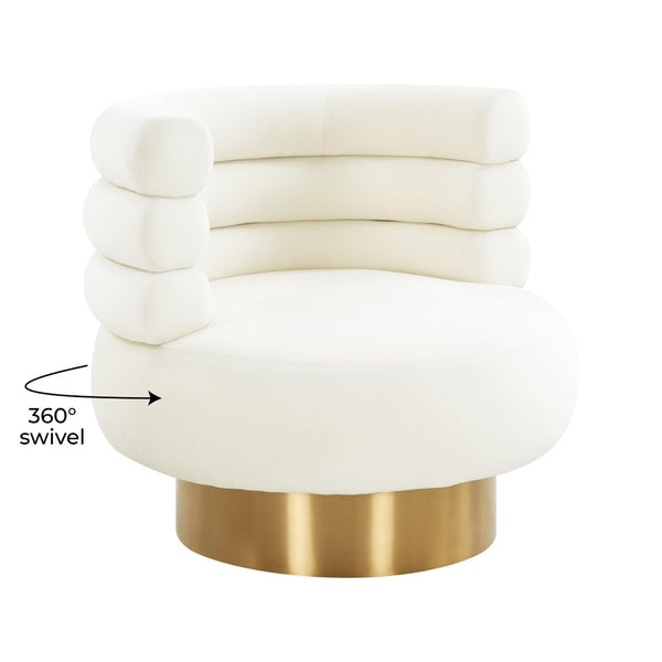 TOV Furniture Naomi Velvet Swivel Chair – Luxurious Comfort and Glamorous Style for Any Living Space or Nook Cream TOV-S68236