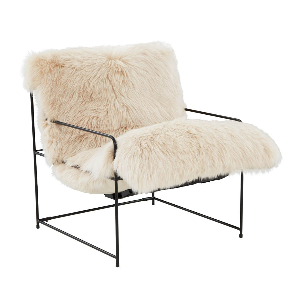 TOV Furniture Kimi Genuine Sheepskin Accent Chair - Chic, Cozy Comfort with Modern Iron Frame for Your Space Natural TOV-S68530