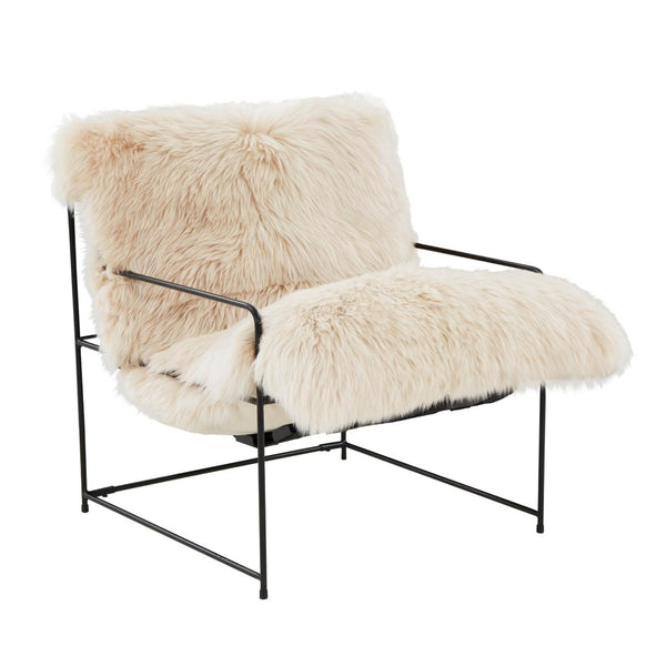TOV Furniture Kimi Genuine Sheepskin Accent Chair - Chic, Cozy Comfort with Modern Iron Frame for Your Space Natural TOV-S68530