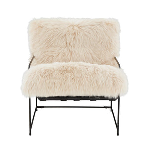 TOV Furniture Kimi Genuine Sheepskin Accent Chair - Chic, Cozy Comfort with Modern Iron Frame for Your Space Natural TOV-S68530