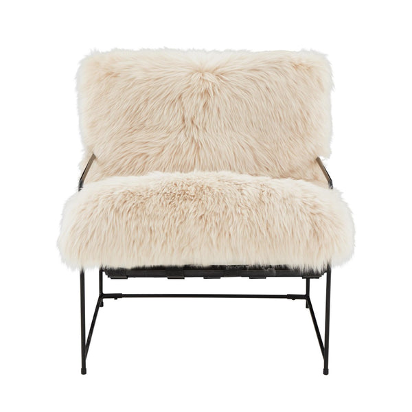 TOV Furniture Kimi Genuine Sheepskin Accent Chair - Chic, Cozy Comfort with Modern Iron Frame for Your Space Natural TOV-S68530