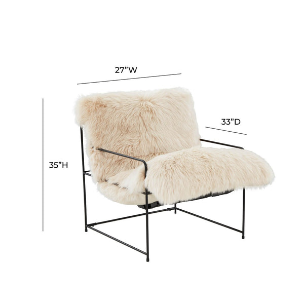 TOV Furniture Kimi Genuine Sheepskin Accent Chair - Chic, Cozy Comfort with Modern Iron Frame for Your Space Natural TOV-S68530