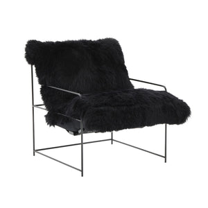 TOV Furniture Kimi Genuine Sheepskin Accent Chair - Chic, Cozy Comfort with Modern Iron Frame for Your Space Black TOV-S68723