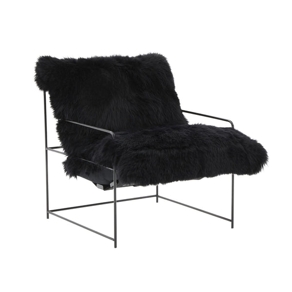 TOV Furniture Kimi Genuine Sheepskin Accent Chair - Chic, Cozy Comfort with Modern Iron Frame for Your Space Black TOV-S68723