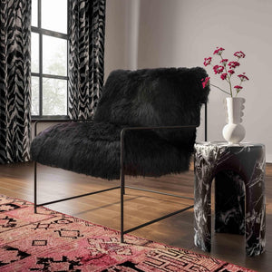 TOV Furniture Kimi Genuine Sheepskin Accent Chair - Chic, Cozy Comfort with Modern Iron Frame for Your Space Black TOV-S68723