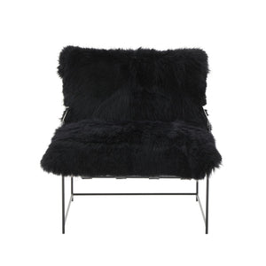 TOV Furniture Kimi Genuine Sheepskin Accent Chair - Chic, Cozy Comfort with Modern Iron Frame for Your Space Black TOV-S68723