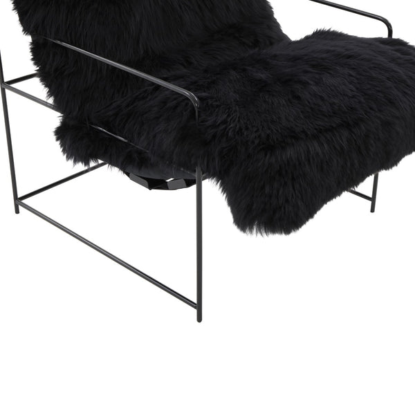 TOV Furniture Kimi Genuine Sheepskin Accent Chair - Chic, Cozy Comfort with Modern Iron Frame for Your Space Black TOV-S68723