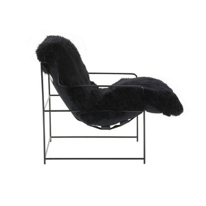 TOV Furniture Kimi Genuine Sheepskin Accent Chair - Chic, Cozy Comfort with Modern Iron Frame for Your Space Black TOV-S68723