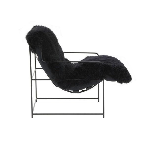 TOV Furniture Kimi Genuine Sheepskin Accent Chair - Chic, Cozy Comfort with Modern Iron Frame for Your Space Black TOV-S68723