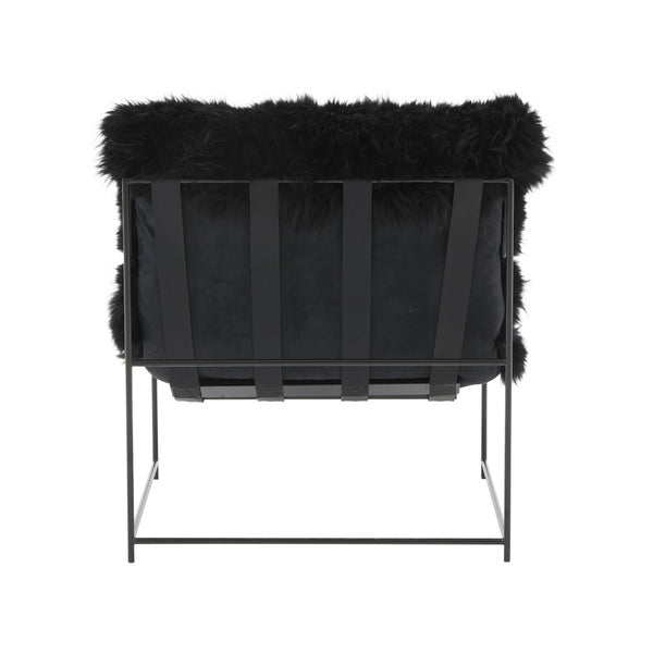 TOV Furniture Kimi Genuine Sheepskin Accent Chair - Chic, Cozy Comfort with Modern Iron Frame for Your Space Black TOV-S68723