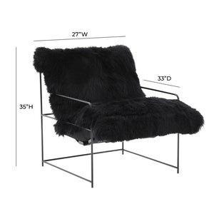 TOV Furniture Kimi Genuine Sheepskin Accent Chair - Chic, Cozy Comfort with Modern Iron Frame for Your Space Black TOV-S68723
