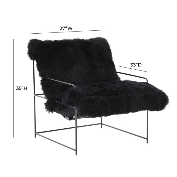 TOV Furniture Kimi Genuine Sheepskin Accent Chair - Chic, Cozy Comfort with Modern Iron Frame for Your Space Black TOV-S68723