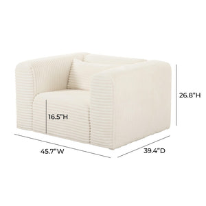 TOV Furniture Tarra Fluffy Oversized Corduroy Armchair - Luxurious Comfort, Easy-Care Fabric & Cozy Design Cream TOV-S68883