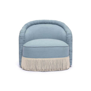TOV Furniture Pamela Faded Blue Upcycled Fabric Lounge Chair - Luxurious Tassel Design for Sustainable Living Spaces TOV-S68983