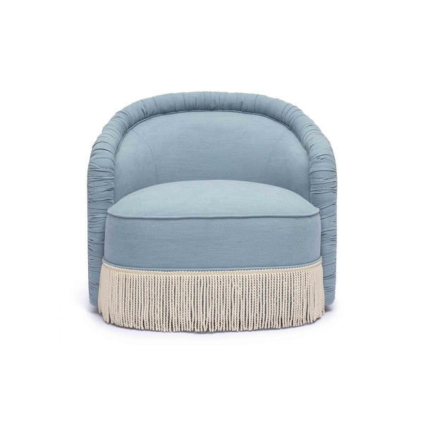 TOV Furniture Pamela Faded Blue Upcycled Fabric Lounge Chair - Luxurious Tassel Design for Sustainable Living Spaces TOV-S68983