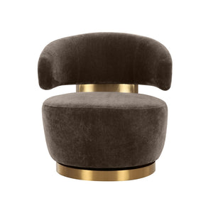 TOV Furniture Austin Upcycled Swivel Chair - Plush Velvet Accent with Gold Details for Sustainable Home Elegance Chocolate TOV-S68990