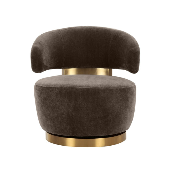 TOV Furniture Austin Upcycled Swivel Chair - Plush Velvet Accent with Gold Details for Sustainable Home Elegance Chocolate TOV-S68990
