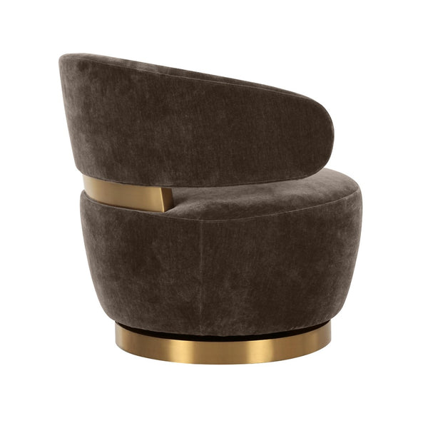TOV Furniture Austin Upcycled Swivel Chair - Plush Velvet Accent with Gold Details for Sustainable Home Elegance Chocolate TOV-S68990