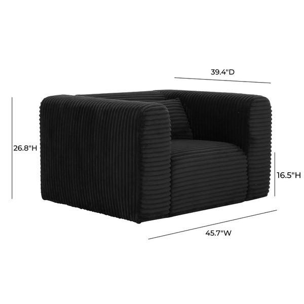 TOV Furniture Tarra Fluffy Oversized Corduroy Armchair - Luxurious Comfort, Easy-Care Fabric & Cozy Design Black TOV-S69011