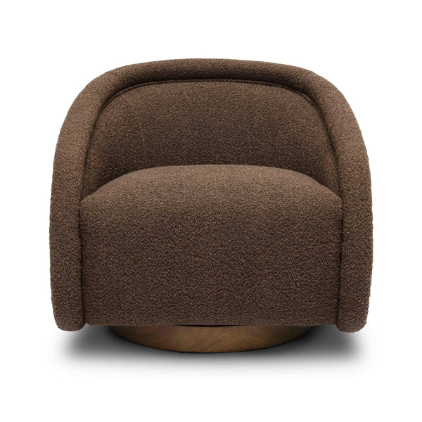 Tov Furniture Rory Boucle Swivel Chair - Luxurious Comfort With Stylish Shelter Arm And Elegant Design For Any Space Chocolate Brown Boucle,Wood Tov-s69069