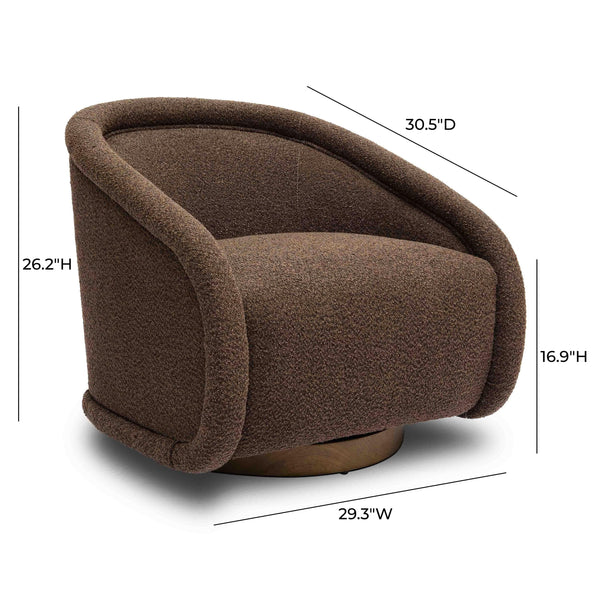 Tov Furniture Rory Boucle Swivel Chair - Luxurious Comfort With Stylish Shelter Arm And Elegant Design For Any Space Chocolate Brown Boucle,Wood Tov-s69069