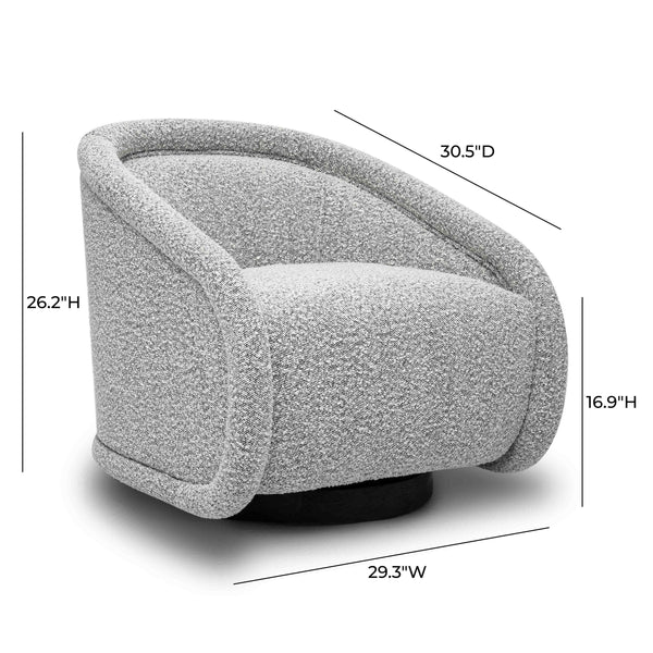 Tov Furniture Rory Boucle Swivel Chair - Luxurious Comfort With Stylish Shelter Arm And Elegant Design For Any Space Grey Boucle,Wood Tov-s69070