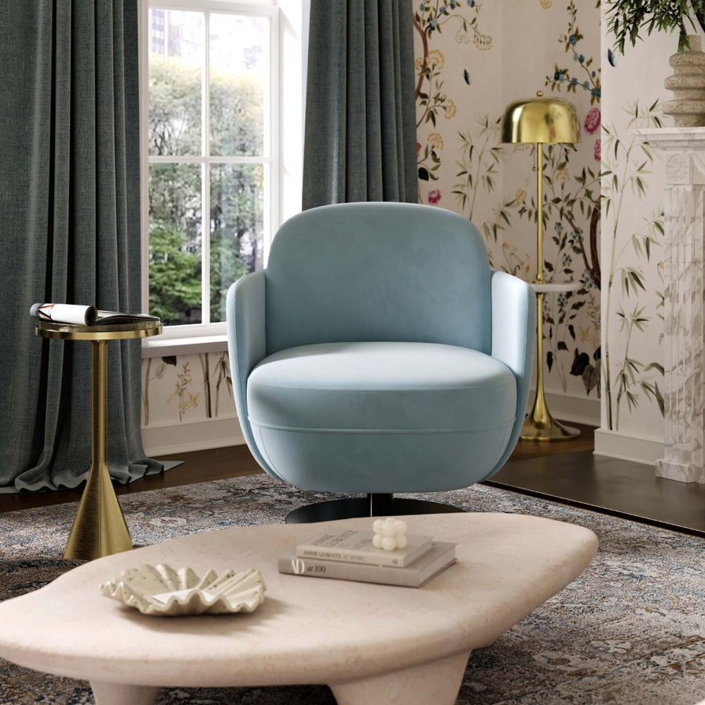TOV Furniture Solange Velvet Swivel Chair - Retro-Inspired Design for Ultimate Comfort and Stylish Home Accents Blue TOV-S69128