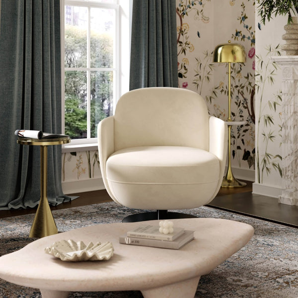TOV Furniture Solange Velvet Swivel Chair - Retro-Inspired Design for Ultimate Comfort and Stylish Home Accents Cream TOV-S69129