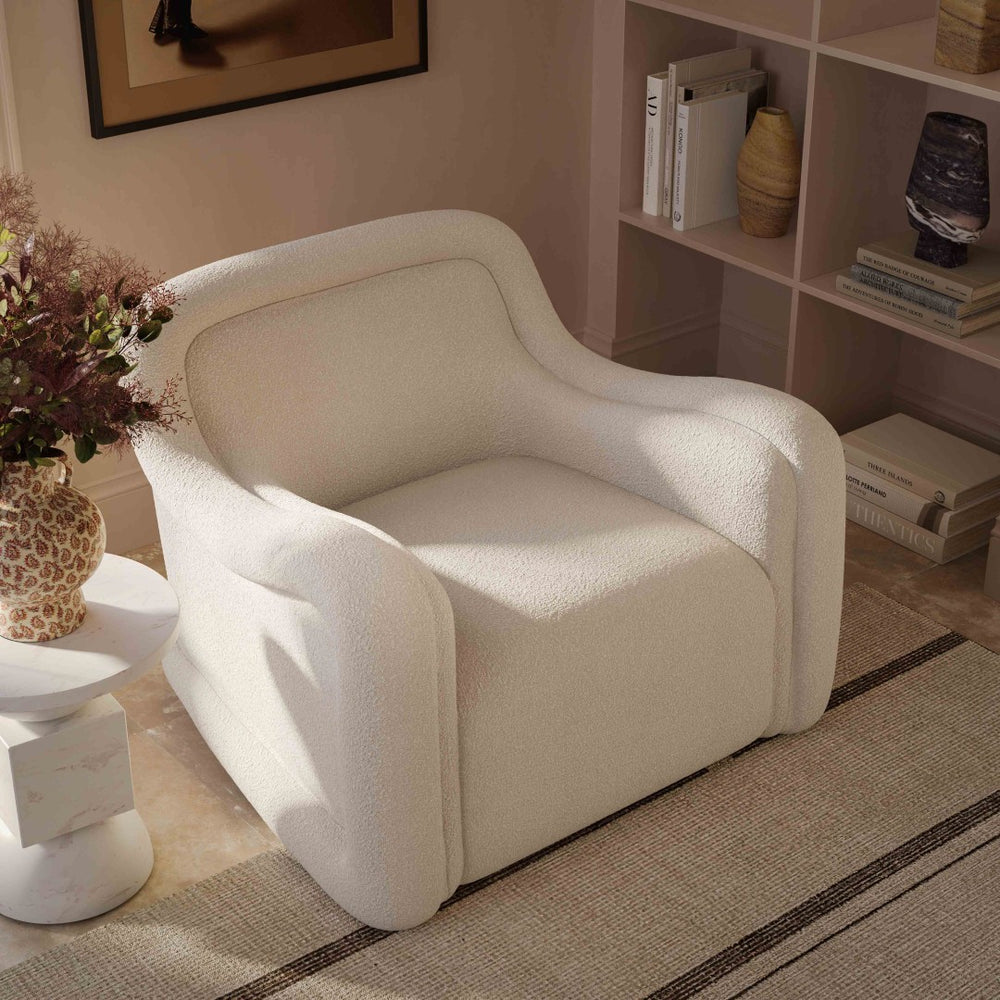 TOV Furniture Charli Swivel Chair - Modern Boucle Comfort with Wabi-Sabi Curves for Stylish Living & Commercial Spaces Cream TOV-S69188