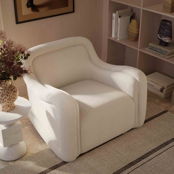 TOV Furniture Charli Swivel Chair - Modern Boucle Comfort with Wabi-Sabi Curves for Stylish Living & Commercial Spaces Cream TOV-S69188