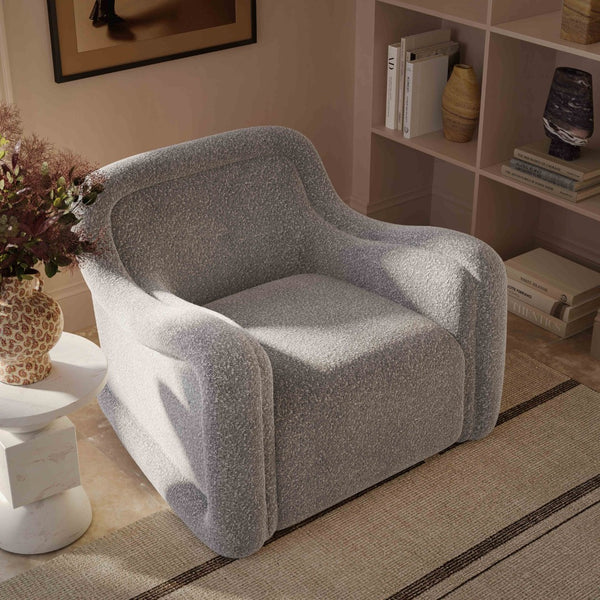 TOV Furniture Charli Swivel Chair - Modern Boucle Comfort with Wabi-Sabi Curves for Stylish Living & Commercial Spaces Grey TOV-S69189