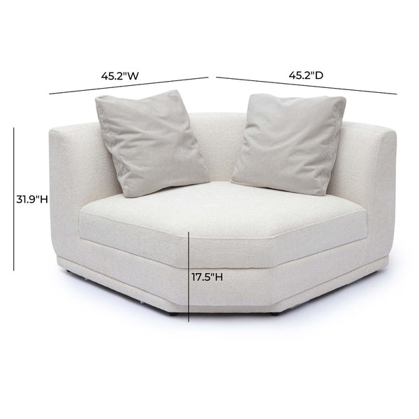 TOV Furniture Perry Cream Chenille Wedge Corner Chair - Cozy Modular Seating with Plush Comfort & Accent Pillow TOV-S69217