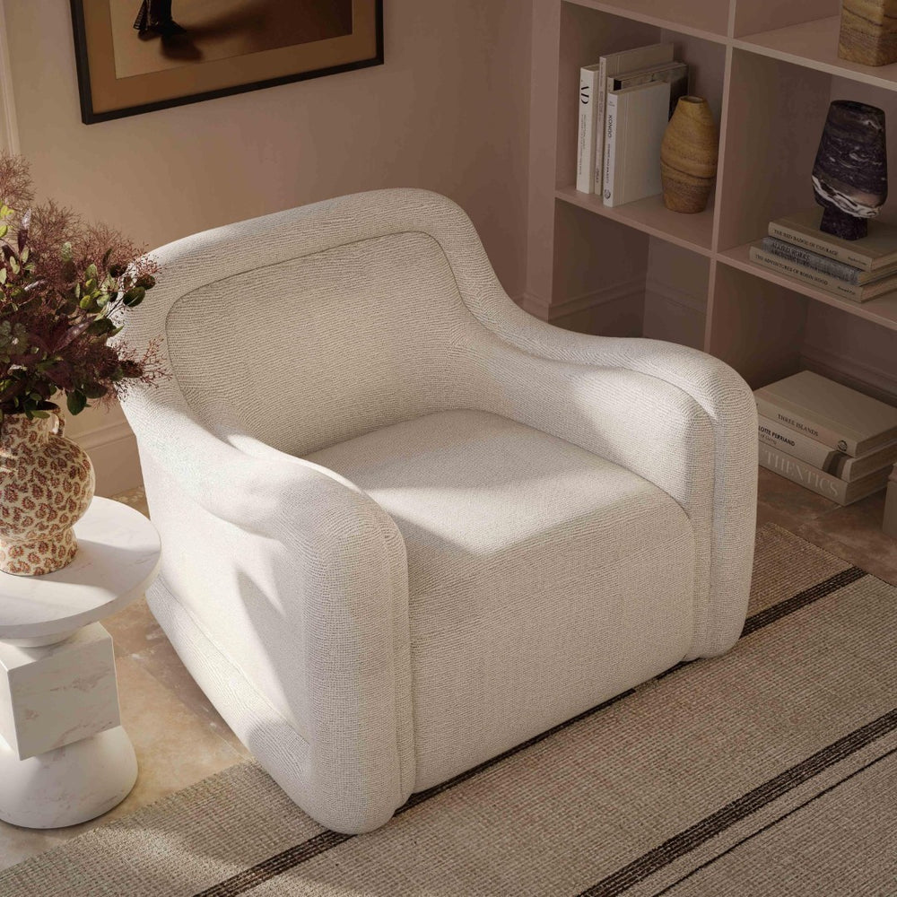 TOV Furniture Charli Cream Basketweave Chenille Swivel Chair – Modern Wabi-Sabi Accent for Stylish Comfort & Durability TOV-S69242