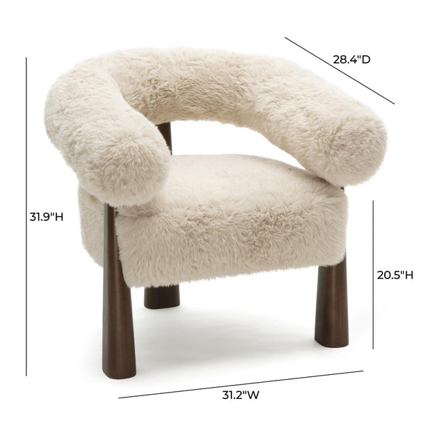TOV Furniture Spara Plush Vegan Shearling Accent Chair – Modern Sculptural Style for Cozy Living Spaces and Nooks Natural TOV-S69379