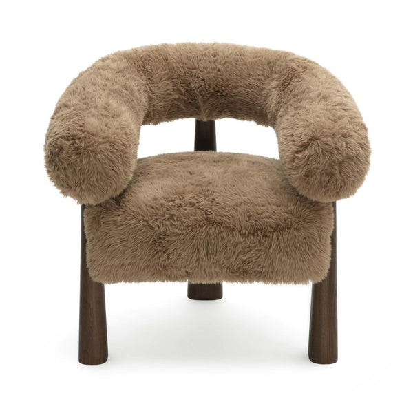 TOV Furniture Spara Plush Vegan Shearling Accent Chair – Modern Sculptural Style for Cozy Living Spaces and Nooks Taupe TOV-S69380