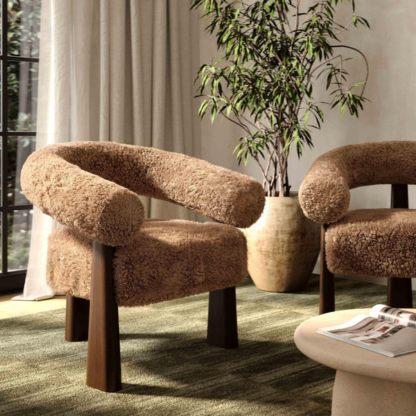 TOV Furniture Spara Plush Vegan Shearling Accent Chair – Modern Sculptural Style for Cozy Living Spaces and Nooks Taupe TOV-S69380
