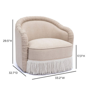 TOV Furniture Pamela Tan Chenille Tassel Lounge Chair - Elegant Comfort for Living Rooms & Boutique Spaces, Easy-Clean! TOV-S69394
