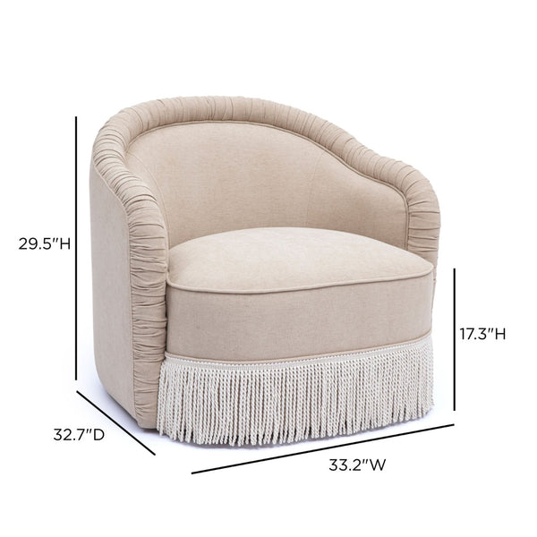 TOV Furniture Pamela Tan Chenille Tassel Lounge Chair - Elegant Comfort for Living Rooms & Boutique Spaces, Easy-Clean! TOV-S69394