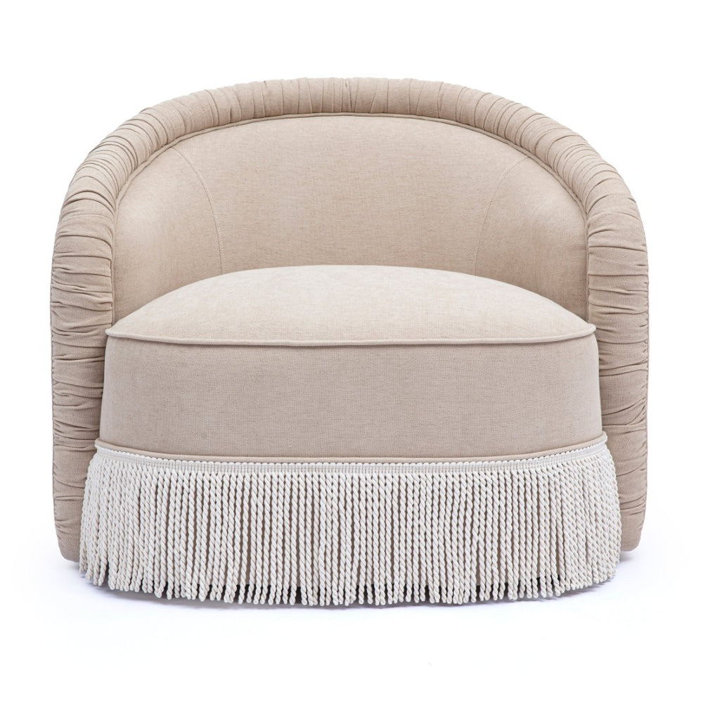 TOV Furniture Pamela Tan Chenille Tassel Lounge Chair - Elegant Comfort for Living Rooms & Boutique Spaces, Easy-Clean! TOV-S69394