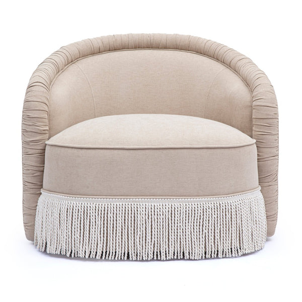 TOV Furniture Pamela Tan Chenille Tassel Lounge Chair - Elegant Comfort for Living Rooms & Boutique Spaces, Easy-Clean! TOV-S69394