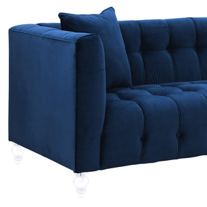 TOV Furniture Bea Velvet Tufted Sofa – Chic Design with Modern Lucite Legs for Luxurious Comfort and Style Navy TOV-S85