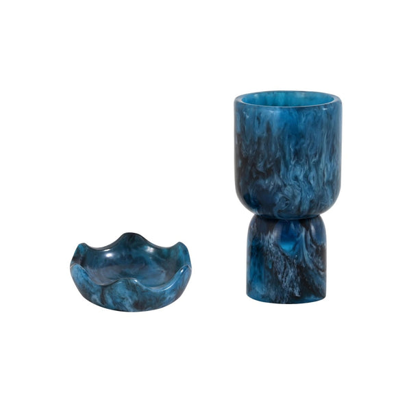 TOV Furniture Platform Swirl Resin Kiddush Cup - Handcrafted Modern Ritual Piece for Stylish Shabbat Celebrations Blue TOV-T18618