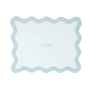 TOV Furniture Wavy Challah Cover - Handcrafted Modern Design for Shabbat Tables with Elegant Scalloped Edge Sea Blue TOV-T18650