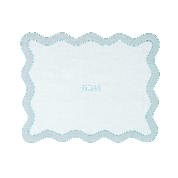 TOV Furniture Wavy Challah Cover - Handcrafted Modern Design for Shabbat Tables with Elegant Scalloped Edge Sea Blue TOV-T18650