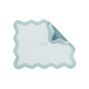 TOV Furniture Wavy Challah Cover - Handcrafted Modern Design for Shabbat Tables with Elegant Scalloped Edge Sea Blue TOV-T18650
