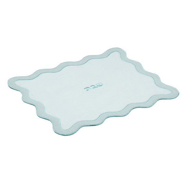 TOV Furniture Wavy Challah Cover - Handcrafted Modern Design for Shabbat Tables with Elegant Scalloped Edge Sea Blue TOV-T18650