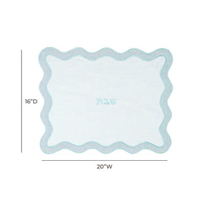 TOV Furniture Wavy Challah Cover - Handcrafted Modern Design for Shabbat Tables with Elegant Scalloped Edge Sea Blue TOV-T18650